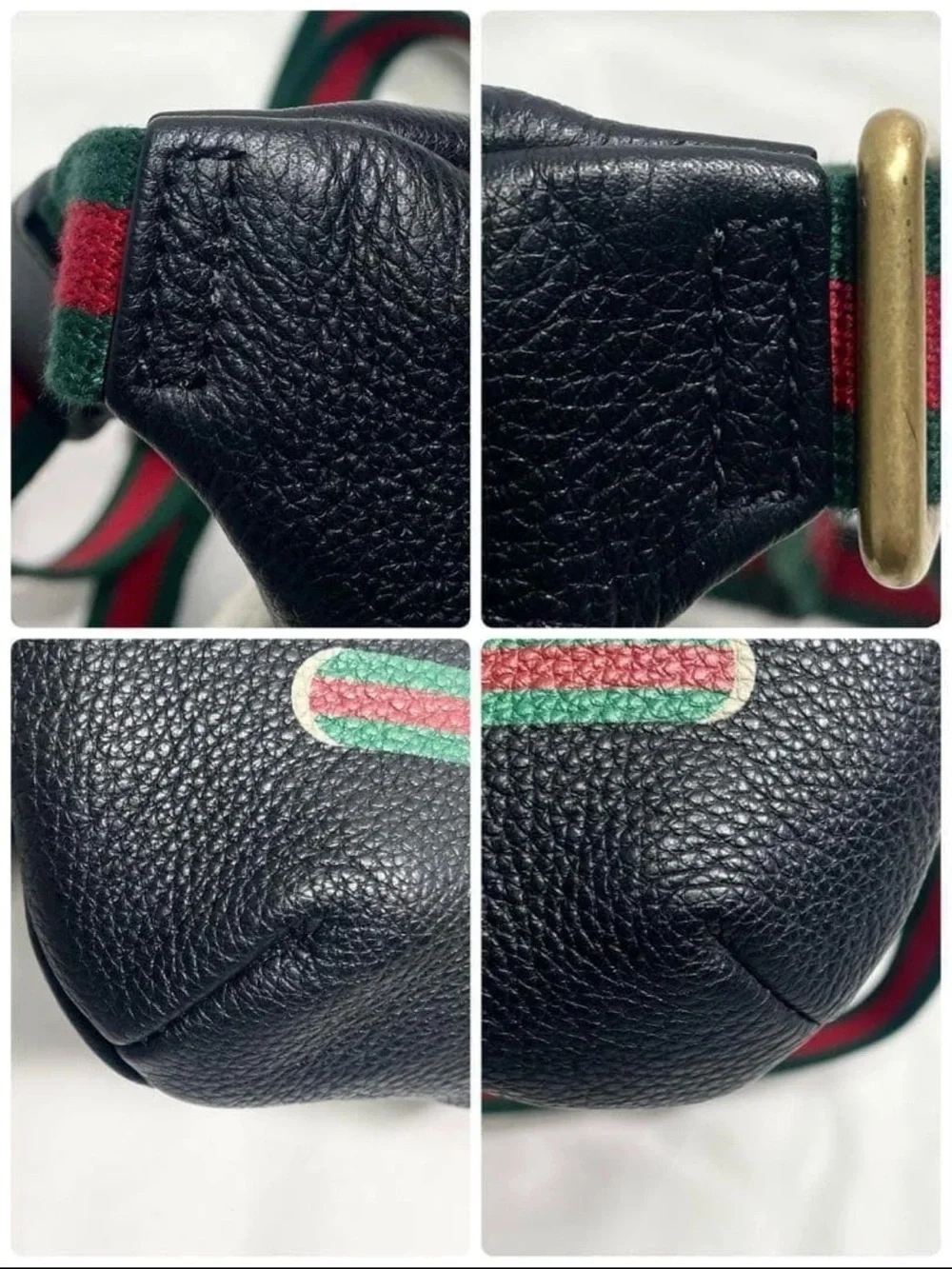 Gucci Black Leather Belt Bag with Green-Red Web Stripe